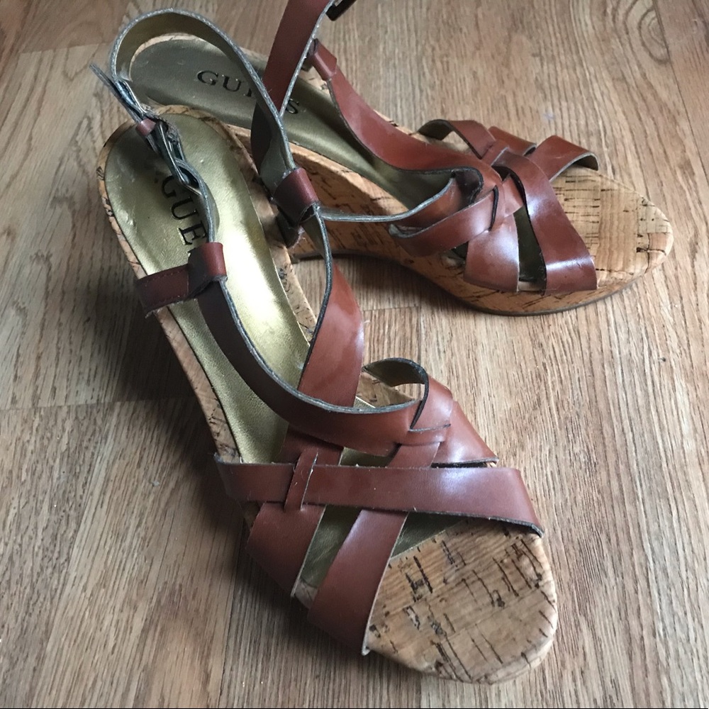 Guess strapped cork wedges 6.5, Guess wedge heels